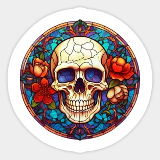 Stained Glass Floral Skull #4 Sticker